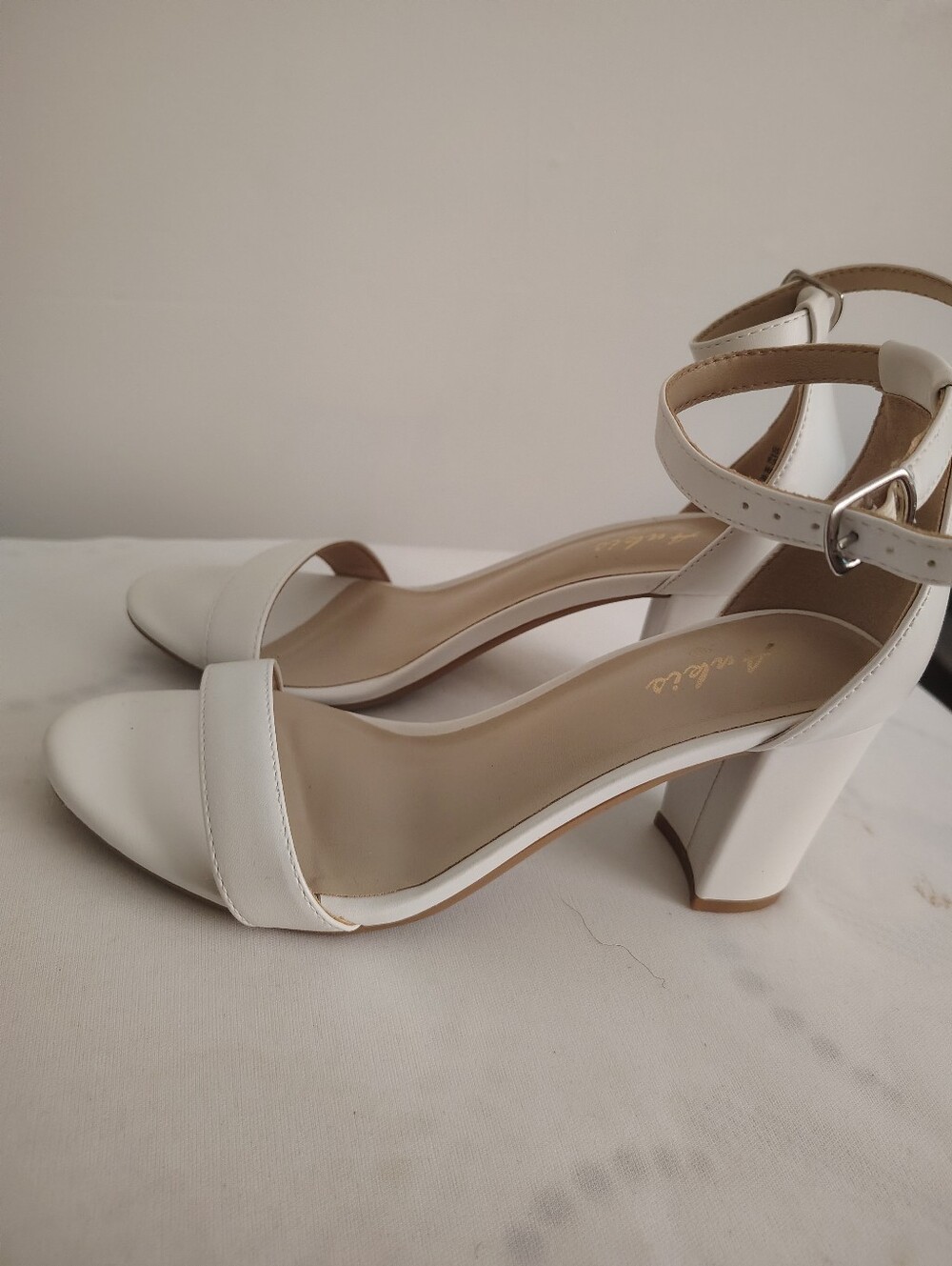 Women's White Ankle-Strap Block Heel Sandals